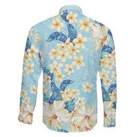 Hawaii Hibiscus Plumeria Blue Family Matching Off Shoulder Short Dress and Hawaiian Shirt Polynesian Pattern LT01 - Polynesian Pride
