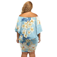 Hawaii Hibiscus Plumeria Blue Family Matching Off Shoulder Short Dress and Hawaiian Shirt Polynesian Pattern LT01 - Polynesian Pride