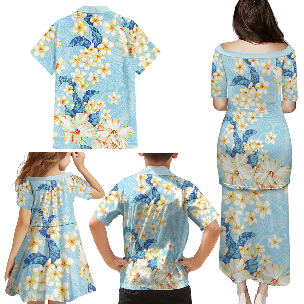 Hawaii Hibiscus Plumeria Blue Family Matching Puletasi and Hawaiian Shirt Polynesian Pattern LT01 - Polynesian Pride