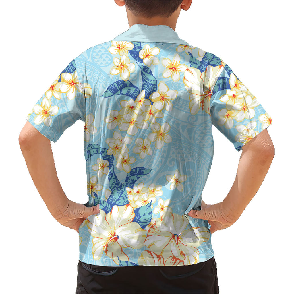 Hawaii Hibiscus Plumeria Blue Family Matching Summer Maxi Dress and Hawaiian Shirt Polynesian Pattern LT01 - Polynesian Pride
