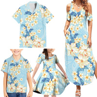 Hawaii Hibiscus Plumeria Blue Family Matching Summer Maxi Dress and Hawaiian Shirt Polynesian Pattern LT01 - Polynesian Pride