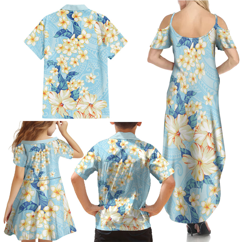 Hawaii Hibiscus Plumeria Blue Family Matching Summer Maxi Dress and Hawaiian Shirt Polynesian Pattern LT01 - Polynesian Pride
