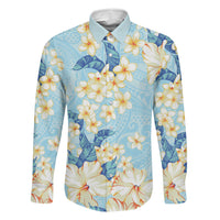 Hawaii Hibiscus Plumeria Blue Family Matching Summer Maxi Dress and Hawaiian Shirt Polynesian Pattern LT01 Dad's Shirt - Long Sleeve Blue - Polynesian Pride