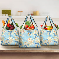 Hawaii Hibiscus Plumeria Blue Grocery Bag Polynesian Pattern