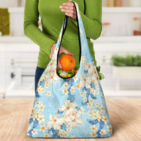 Hawaii Hibiscus Plumeria Blue Grocery Bag Polynesian Pattern