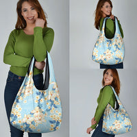 Hawaii Hibiscus Plumeria Blue Grocery Bag Polynesian Pattern