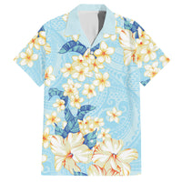 Hawaii Hibiscus Plumeria Blue Hawaiian Shirt Polynesian Pattern