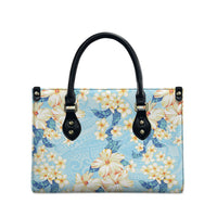 Hawaii Hibiscus Plumeria Blue Leather Bag Polynesian Pattern