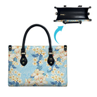 Hawaii Hibiscus Plumeria Blue Leather Bag Polynesian Pattern