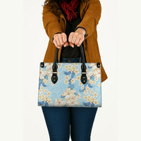 Hawaii Hibiscus Plumeria Blue Leather Bag Polynesian Pattern