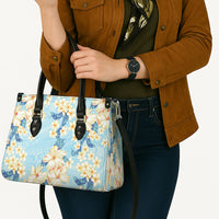 Hawaii Hibiscus Plumeria Blue Leather Bag Polynesian Pattern