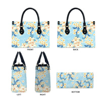 Hawaii Hibiscus Plumeria Blue Leather Bag Polynesian Pattern