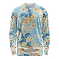 Hawaii Hibiscus Plumeria Blue Long Sleeve Shirt Polynesian Pattern