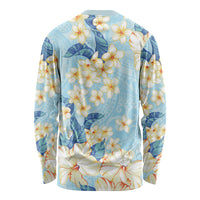 Hawaii Hibiscus Plumeria Blue Long Sleeve Shirt Polynesian Pattern