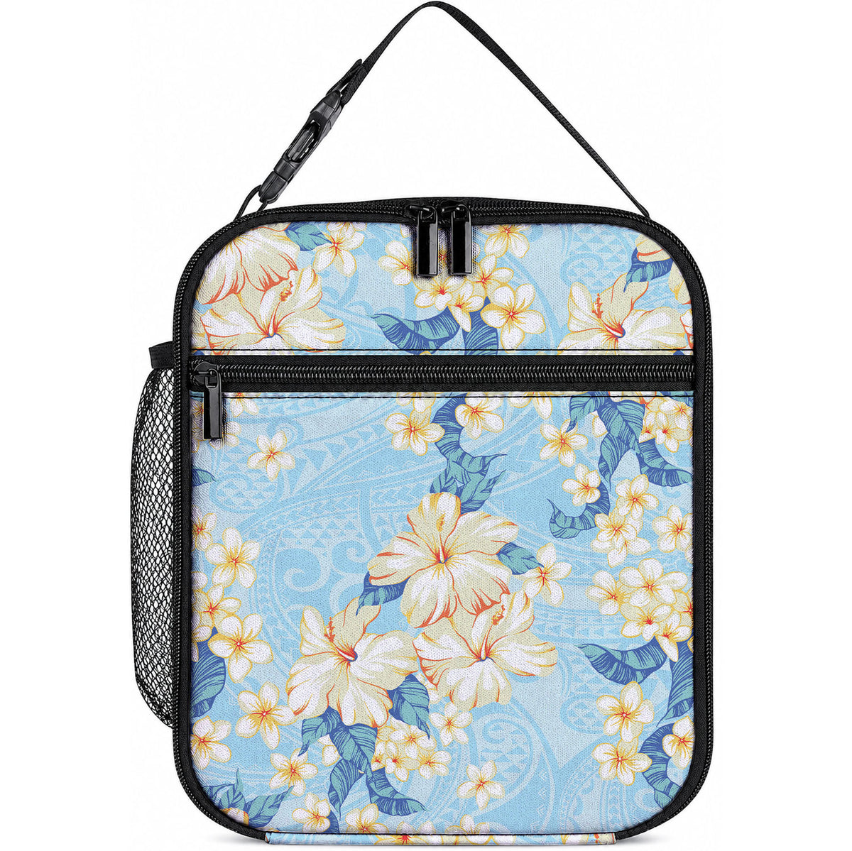 Hawaii Hibiscus Plumeria Blue Lunch Bag Polynesian Pattern