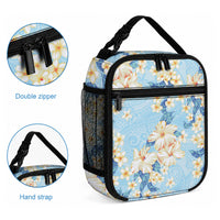 Hawaii Hibiscus Plumeria Blue Lunch Bag Polynesian Pattern