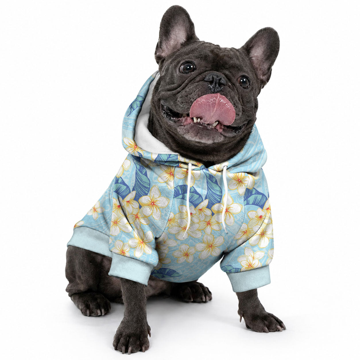 Hawaii Hibiscus Plumeria Blue Pet Hoodie Polynesian Pattern