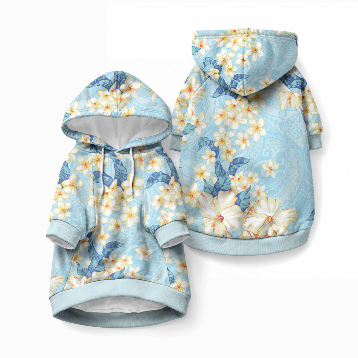Hawaii Hibiscus Plumeria Blue Pet Hoodie Polynesian Pattern