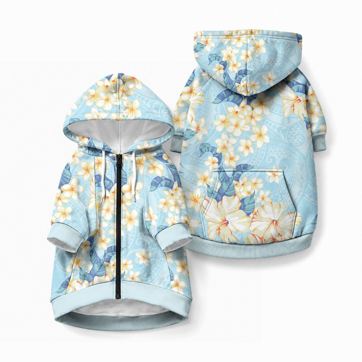 Hawaii Hibiscus Plumeria Blue Pet Hoodie Polynesian Pattern