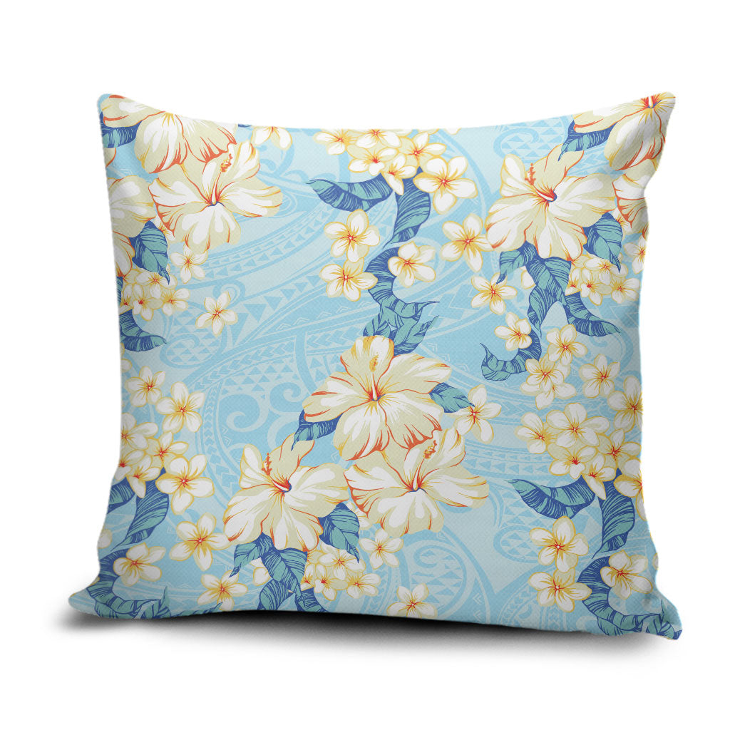 Hawaii Hibiscus Plumeria Blue Pillow Cover Polynesian Pattern LT01 Blue - Polynesian Pride