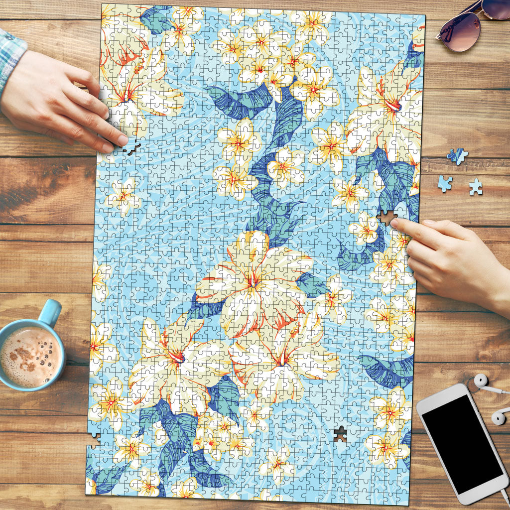 Hawaii Hibiscus Plumeria Blue Puzzle Polynesian Pattern LT01 Blue - Polynesian Pride