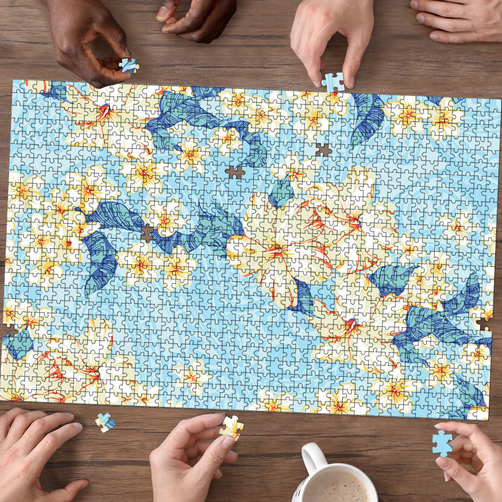 Hawaii Hibiscus Plumeria Blue Puzzle Polynesian Pattern LT01 - Polynesian Pride