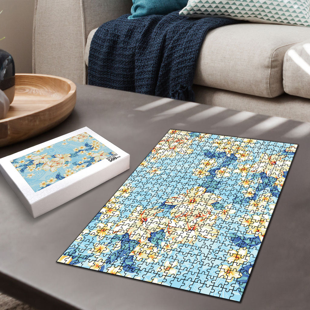 Hawaii Hibiscus Plumeria Blue Puzzle Polynesian Pattern LT01 - Polynesian Pride