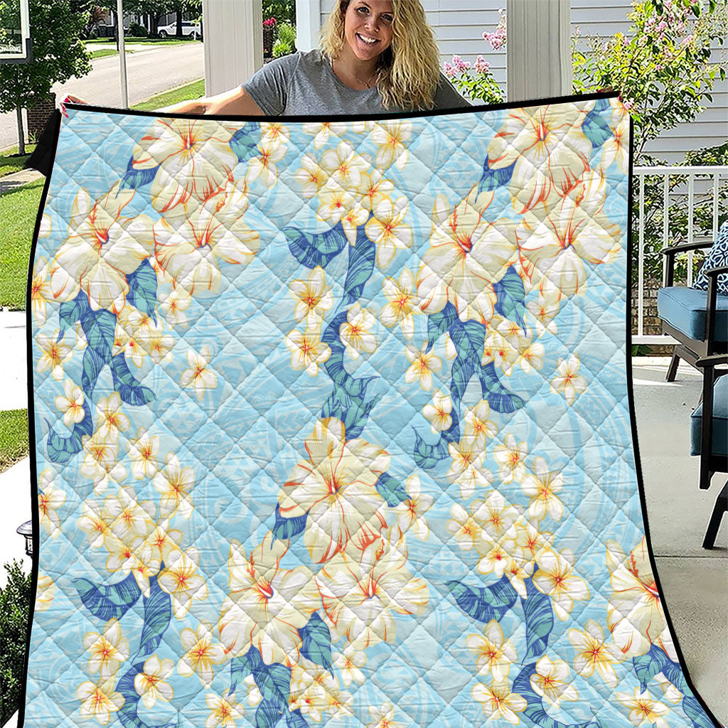 Hawaii Hibiscus Plumeria Blue Quilt Polynesian Pattern