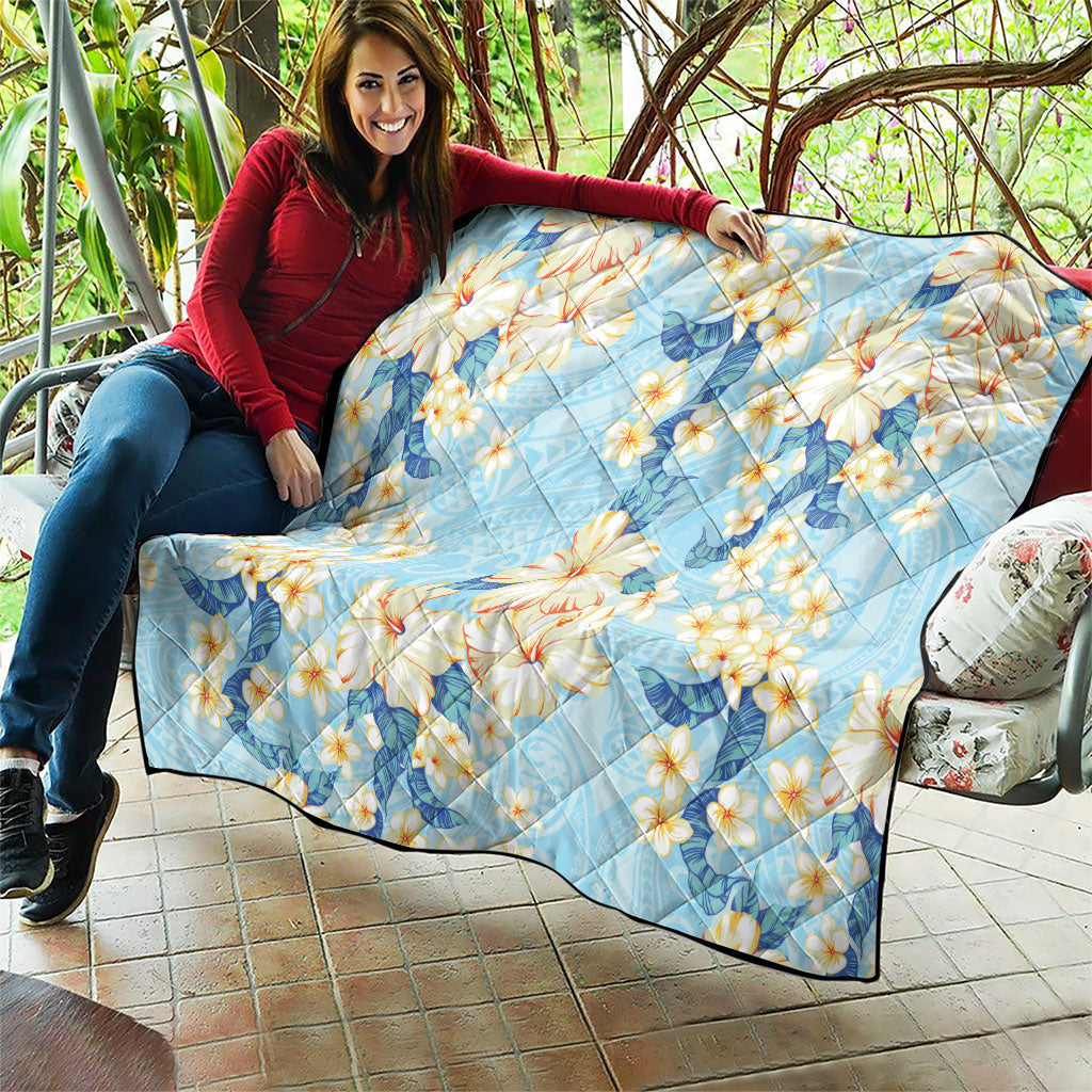 Hawaii Hibiscus Plumeria Blue Quilt Polynesian Pattern