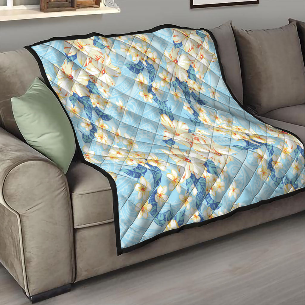 Hawaii Hibiscus Plumeria Blue Quilt Polynesian Pattern