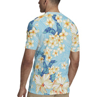 Hawaii Hibiscus Plumeria Blue Rugby Jersey Polynesian Pattern