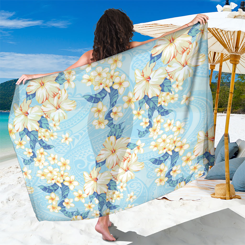 Hawaii Hibiscus Plumeria Blue Sarong Polynesian Pattern