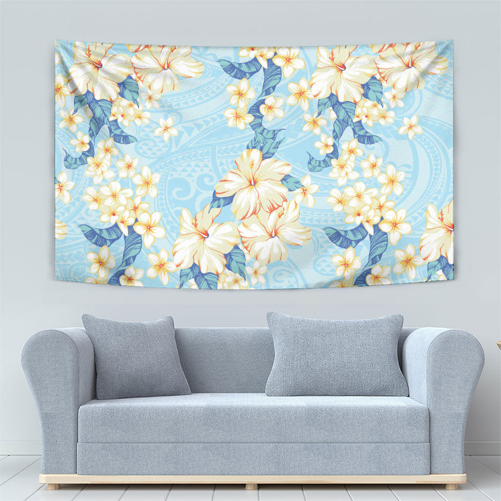Hawaii Hibiscus Plumeria Blue Tapestry Polynesian Pattern LT01 - Polynesian Pride