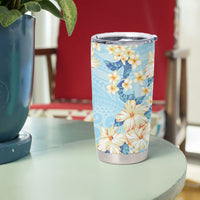 Hawaii Hibiscus Plumeria Blue Tumbler Cup Polynesian Pattern