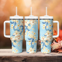 Hawaii Hibiscus Plumeria Blue Tumbler With Handle Polynesian Pattern