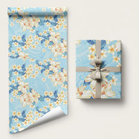 Hawaii Hibiscus Plumeria Blue Wrapping Paper Polynesian Pattern