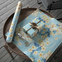 Hawaii Hibiscus Plumeria Blue Wrapping Paper Polynesian Pattern