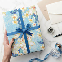Hawaii Hibiscus Plumeria Blue Wrapping Paper Polynesian Pattern