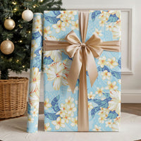 Hawaii Hibiscus Plumeria Blue Wrapping Paper Polynesian Pattern