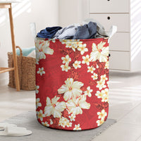 Hawaii Hibiscus Plumeria Red Laundry Basket Polynesian Pattern