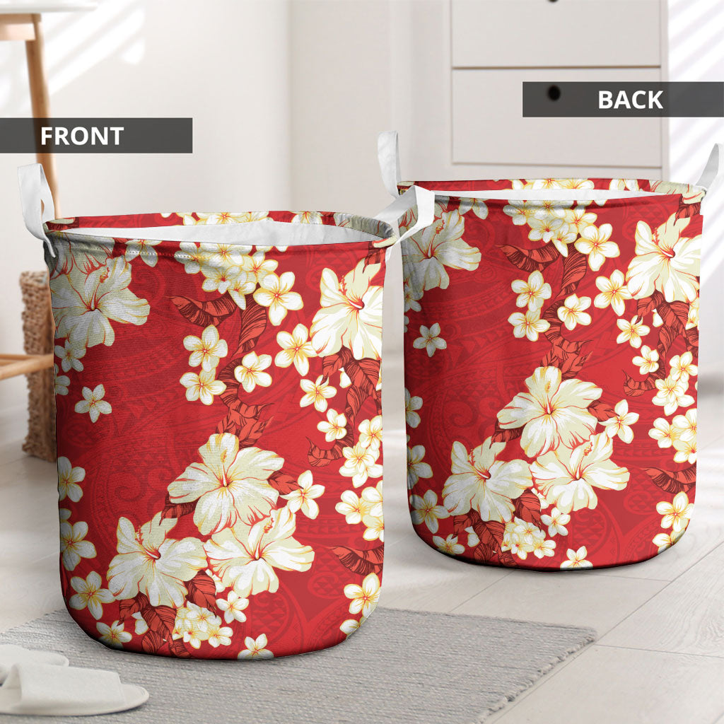 Hawaii Hibiscus Plumeria Red Laundry Basket Polynesian Pattern