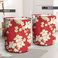 Hawaii Hibiscus Plumeria Red Laundry Basket Polynesian Pattern
