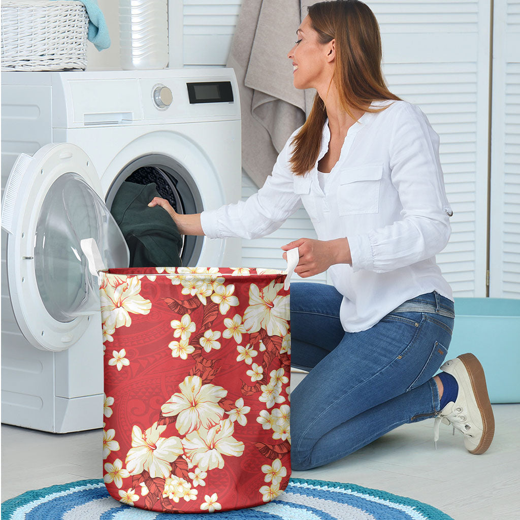 Hawaii Hibiscus Plumeria Red Laundry Basket Polynesian Pattern