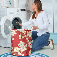 Hawaii Hibiscus Plumeria Red Laundry Basket Polynesian Pattern