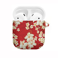 Hawaii Hibiscus Plumeria Red AirPods Case Polynesian Pattern