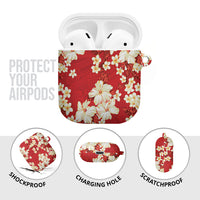 Hawaii Hibiscus Plumeria Red AirPods Case Polynesian Pattern