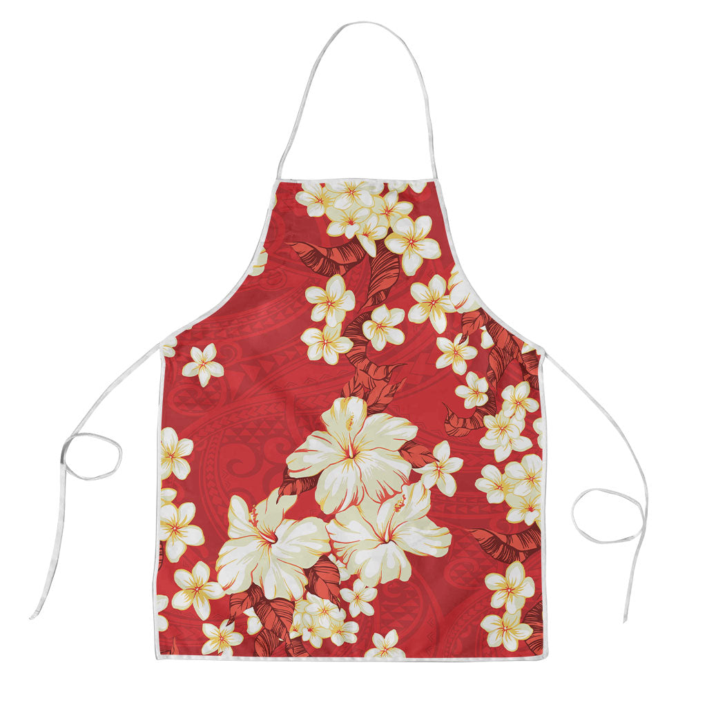 Hawaii Hibiscus Plumeria Red Apron Polynesian Pattern