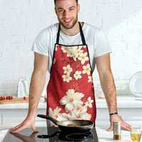 Hawaii Hibiscus Plumeria Red Apron Polynesian Pattern