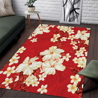 Hawaii Hibiscus Plumeria Red Area Rug Polynesian Pattern