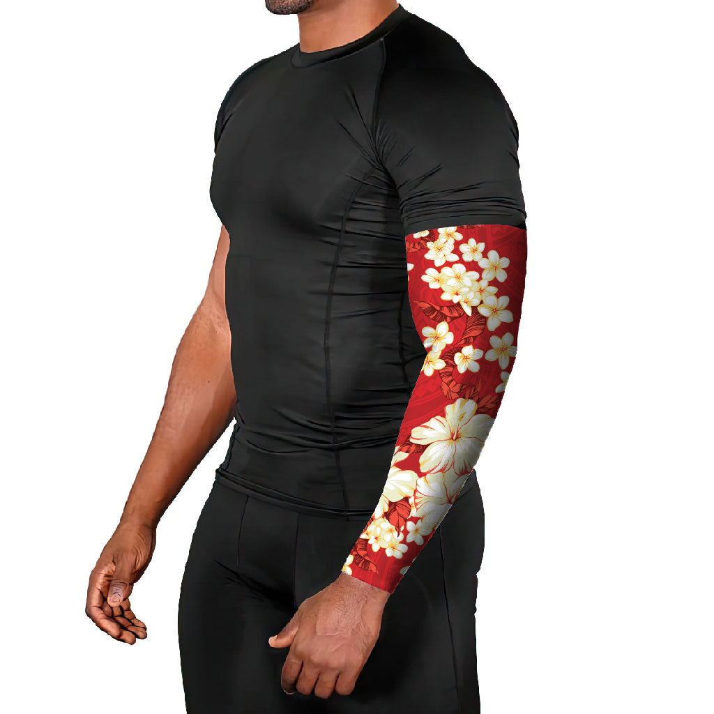 Hawaii Hibiscus Plumeria Red Arm Sleeves Polynesian Pattern